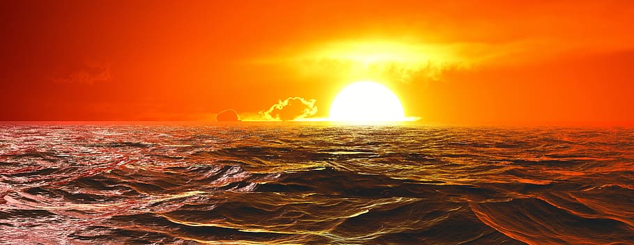 sunset, ocean, sea, sky, water, evening, mood, landscape, reflection HD wallpaper