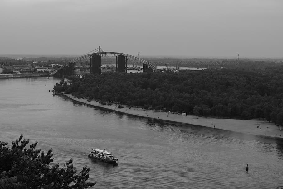 kyiv, city, cityscape, ukraine, river, ship, motor ship, dnepr, HD wallpaper