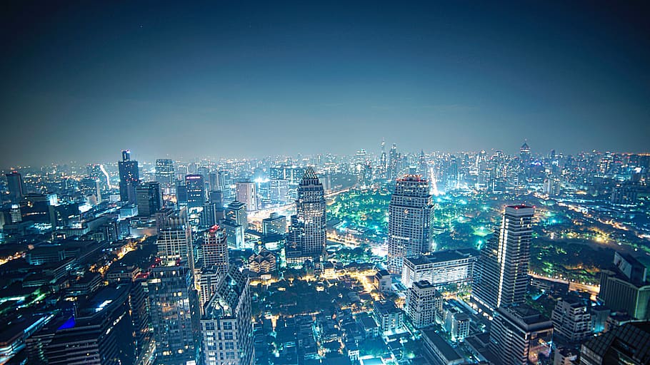 night cityscape, building, town, urban, high rise, metropolis HD wallpaper
