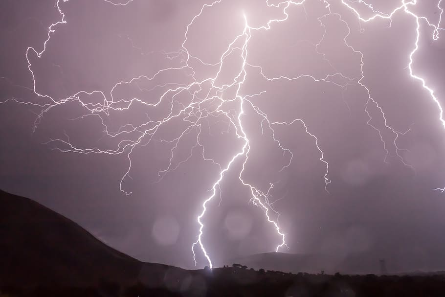 White Lightning Heating Mountain, sky, storm, thunder, weather HD wallpaper