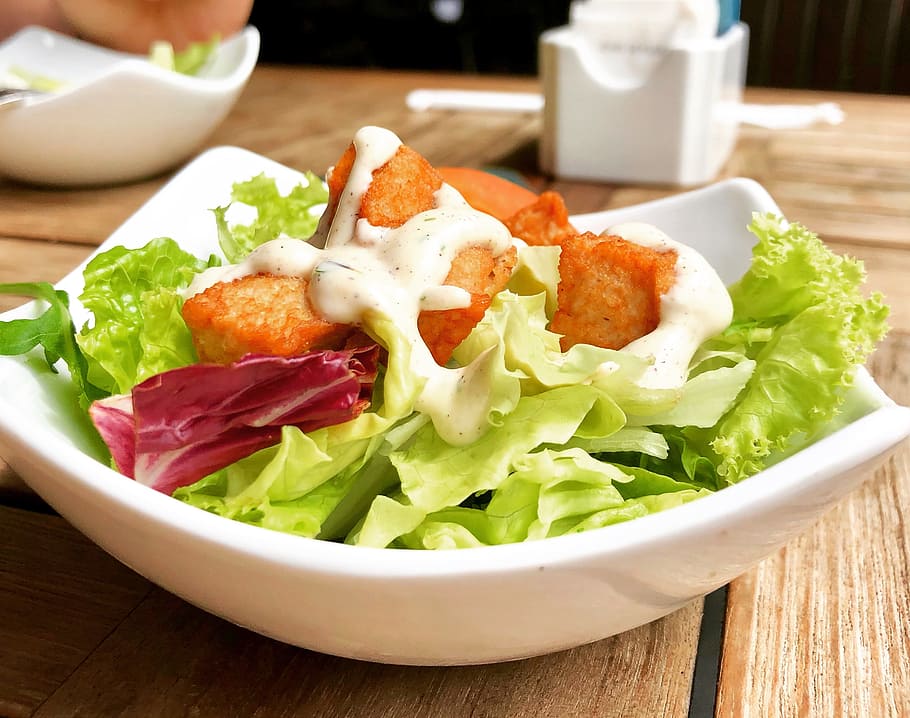 Vegetable Salad on Top of White Ceramic Plate, appetizer, bowl HD wallpaper