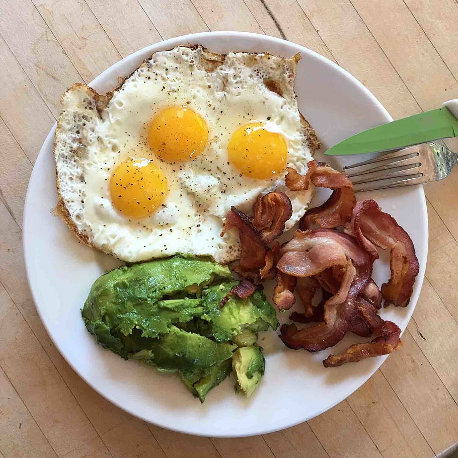 bacon, avocado, eggs, breakfast, plate, food and drink, healthy eating HD wallpaper