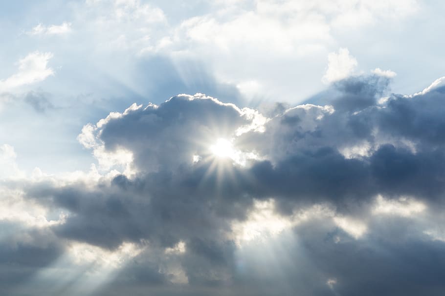 spain, barcelona, sky, clouds, sun, sunrays, cloud - sky, beauty in nature HD wallpaper