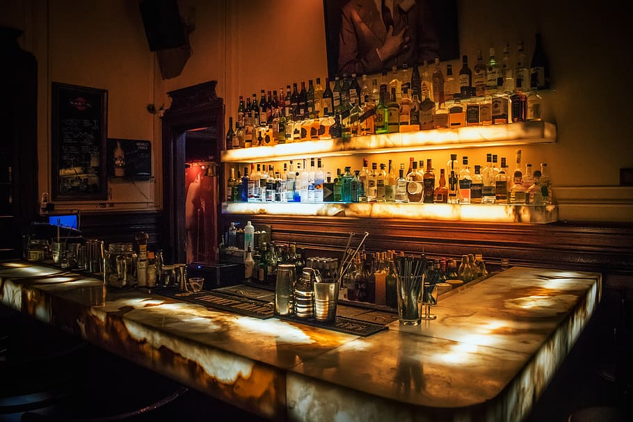 yellow LED light, bar - drink establishment, food and drink, illuminated HD wallpaper