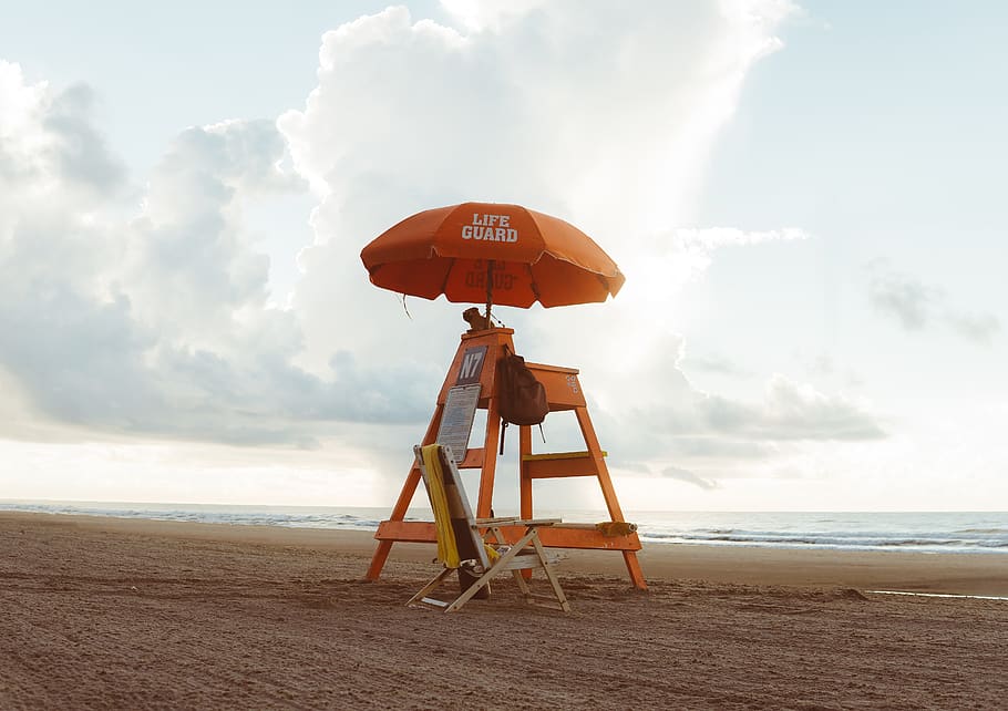 orange umbrella, nature, outdoors, canopy, beach, summer, sand HD wallpaper
