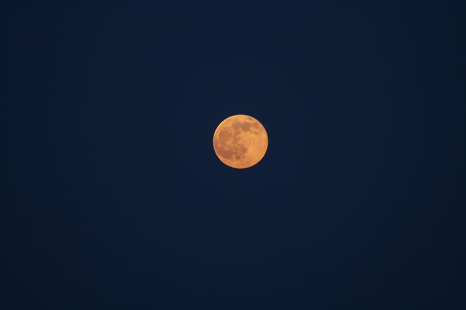 moon, contrast, blue, orange, sky, noclouds, hd wallpaper, space HD wallpaper