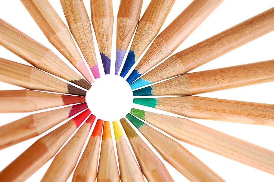assorted-color pencil lot, no people, art and craft, white background HD wallpaper