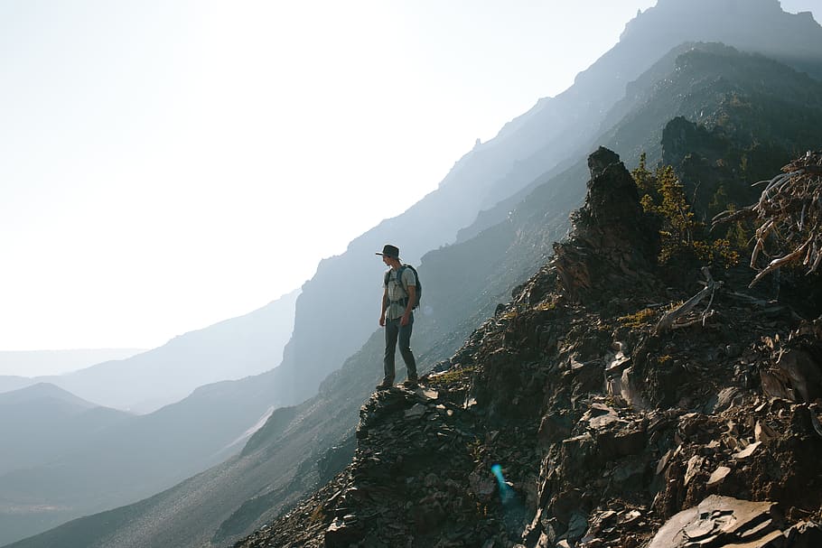 hiking, trekking, mountains, cliffs, nature, outdoors, adventure HD wallpaper