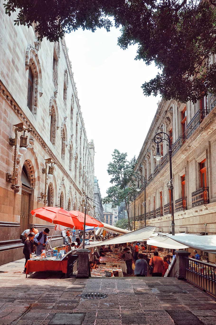 mexico city, reading, book market, street market, streetscape, HD wallpaper