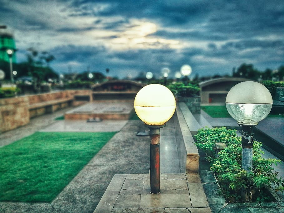 Green Grass With Gray Concrete Pavement Frame, clouds, daylight HD wallpaper
