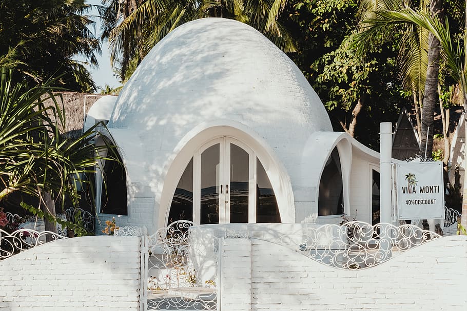 white museum, tree, indonesia, gili air, palm tree, arecaceae HD wallpaper