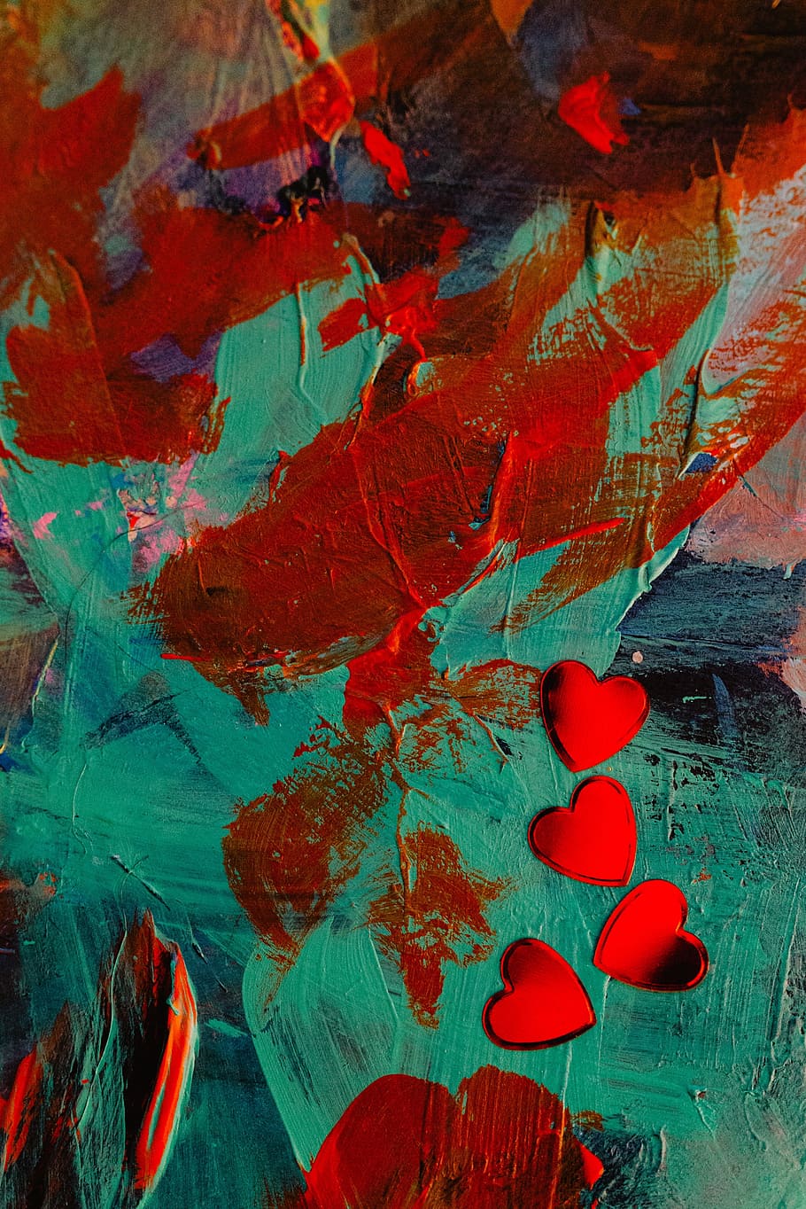 Heart foil confetti, background, love, red, valentine, valentine's day, HD wallpaper