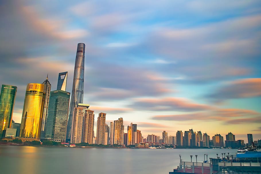 Hd Wallpaper China Shanghai 日落 晴朗 外滩 上海 蓝天 白云 Wallpaper Flare