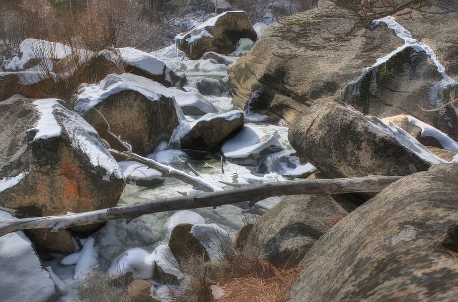 carson river, highway 88, boulders, water, nature, rock, day, HD wallpaper