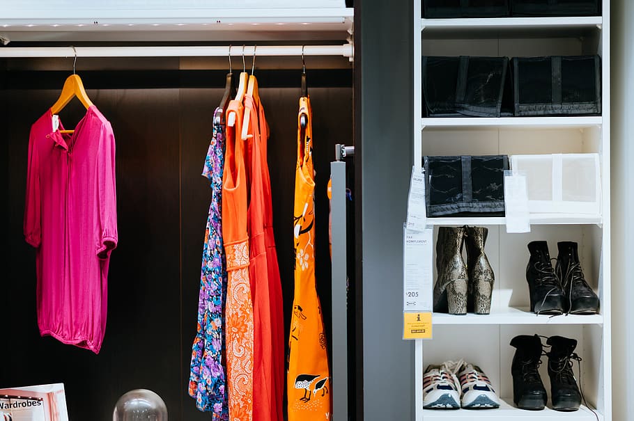 clothes and shoes inside wardrobe, choice, variation, clothing HD wallpaper
