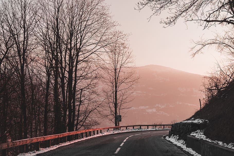 Snow Covered Road, beautiful, landscape, mountain, mountain range HD wallpaper