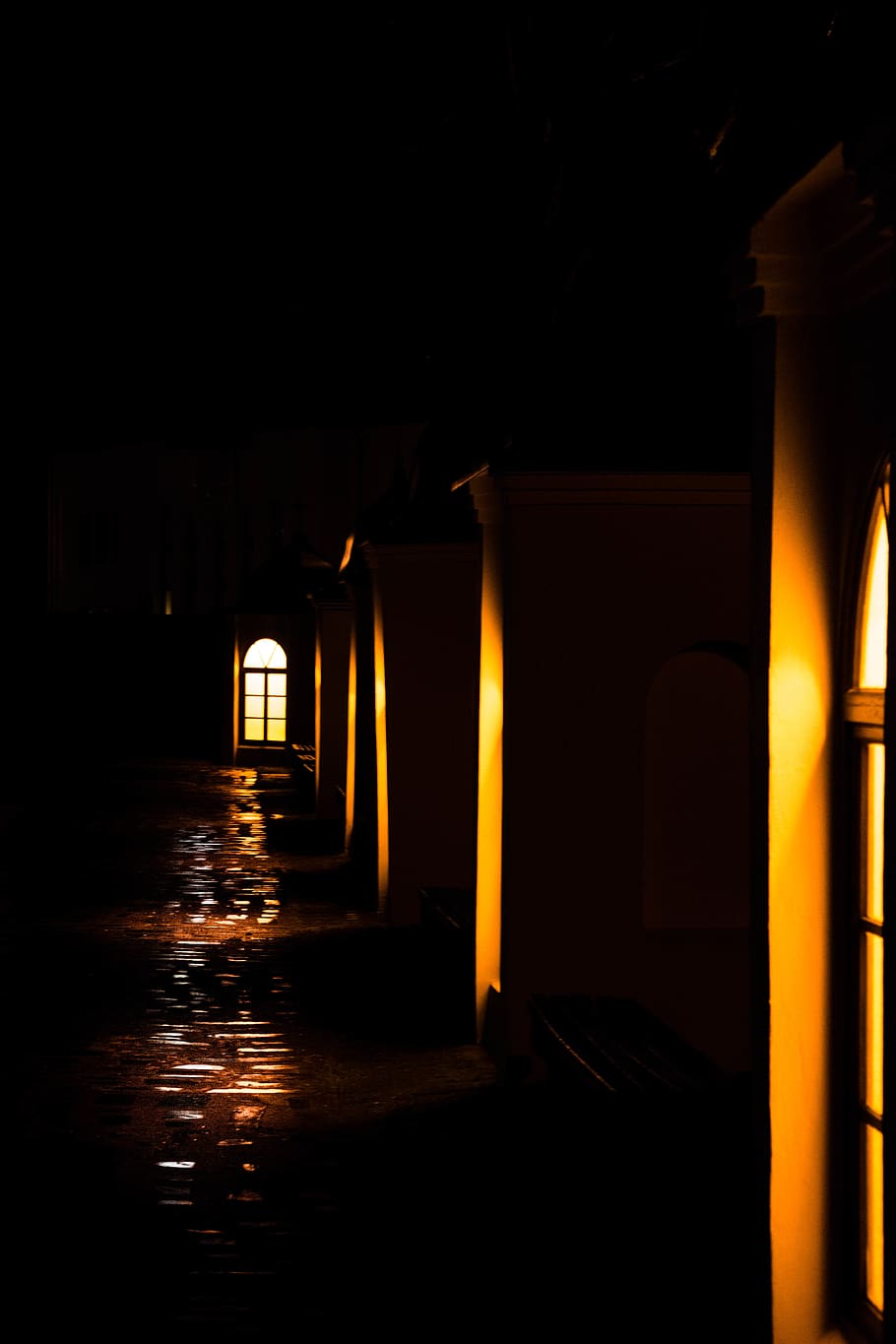 lights, dark, night, evening, winter, seasons, warm, paved road HD wallpaper