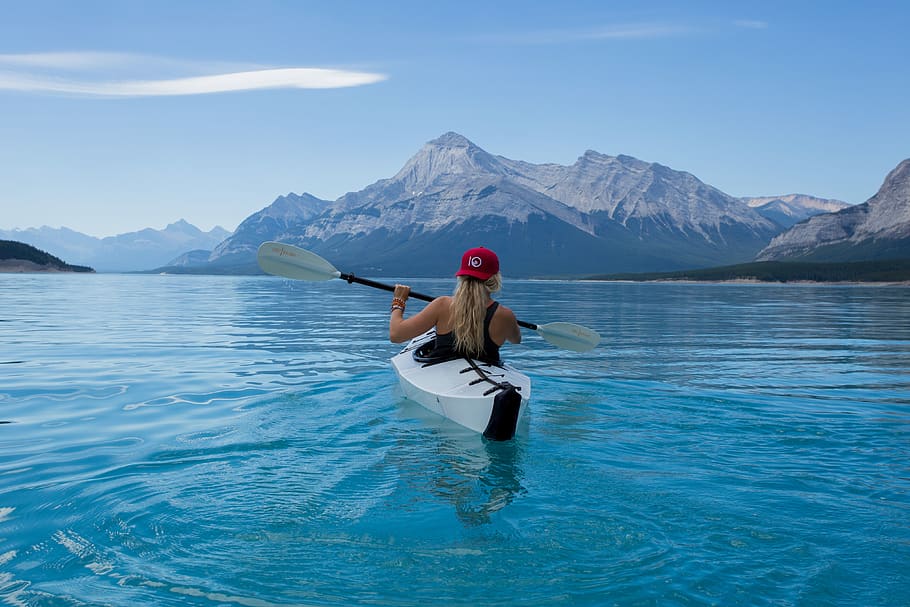 girl, kayak, canoe, kayaking, paddle, paddling, boat, alone