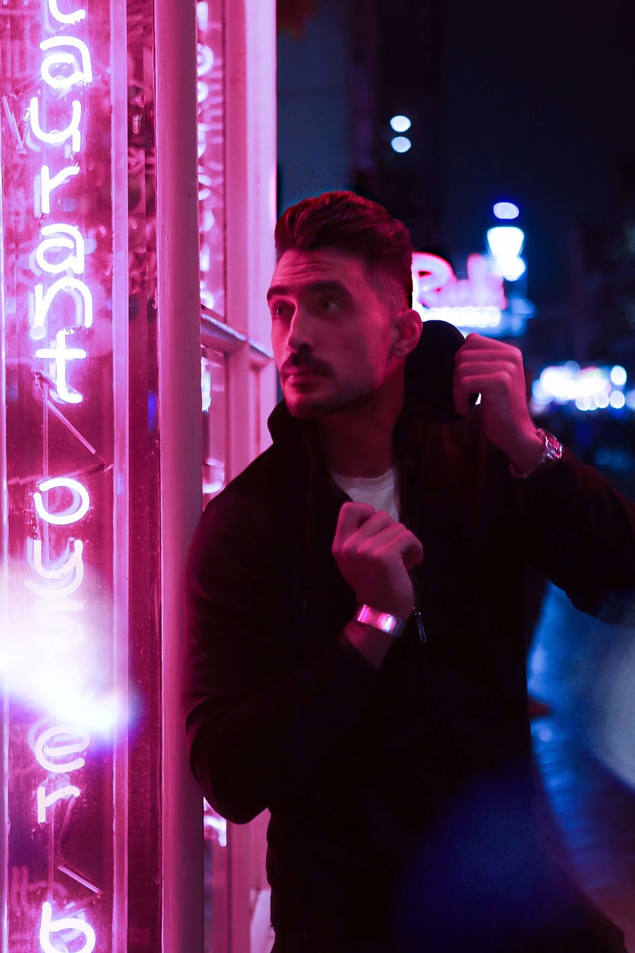 person, human, light, lighting, neon, clothing, apparel, head HD wallpaper