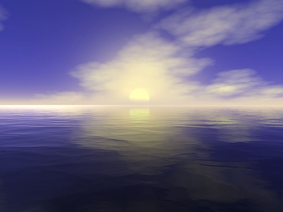 sunset, sea, reflection, sky, evening, landscape, mood, beauty in nature HD wallpaper