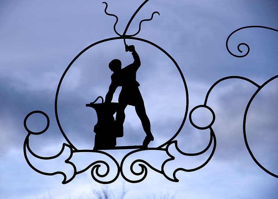 teaches, blacksmith, crafts, anvil, forge, silhouette, sky, HD wallpaper