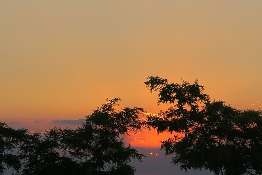 sunset, solar, sky, clouds, nature, in the evening, silhouette HD wallpaper