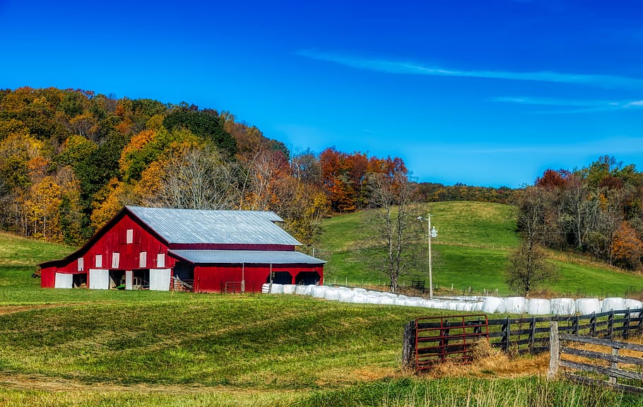 Hd Wallpaper: West Virginia, America, Autumn, Fall, Hills, Barn, Field 