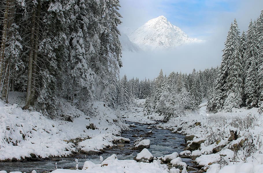 mountain, snow, peak, cloud, sky, mountains, landscape, winter HD wallpaper