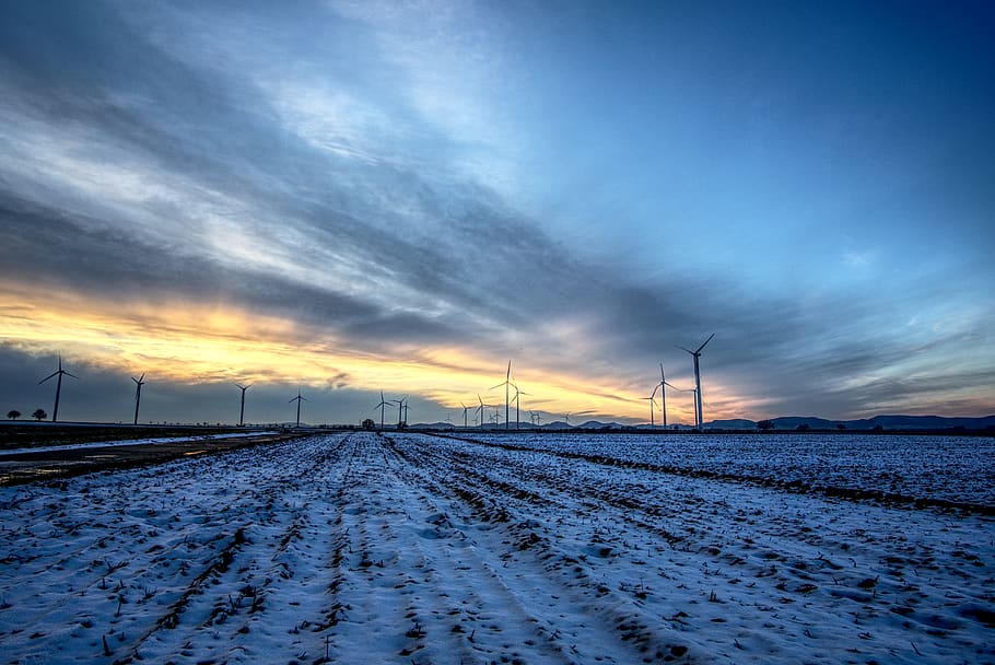 windräder, wind power, wind energy, wind park, landscape, frozen HD wallpaper