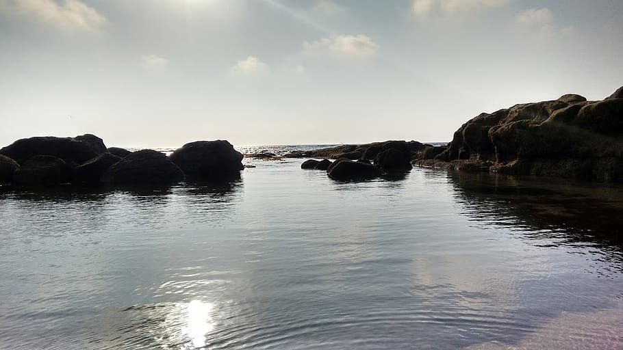 water, beach, rocks, calm, sky, scenics - nature, tranquility HD wallpaper
