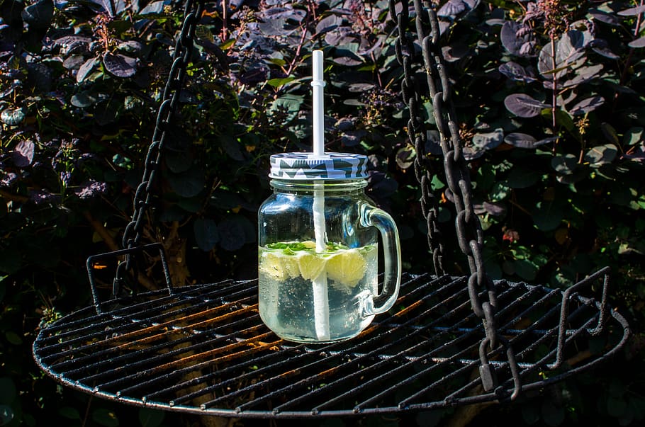 jar, grill, the plot, drinking, straw, tasty, happiness, plant HD wallpaper