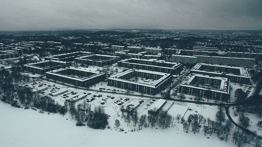 buildings covered in snow, landscape, nature, outdoors, scenery HD wallpaper