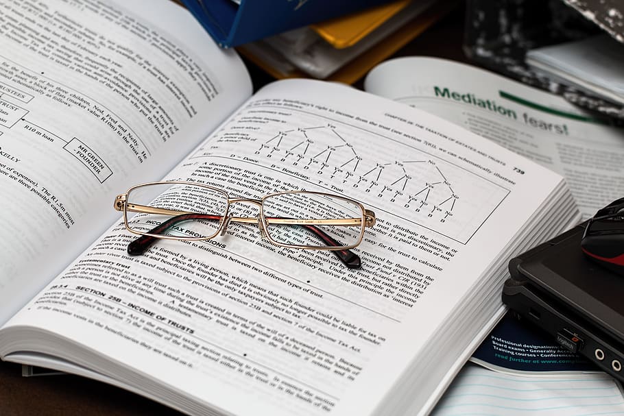 Eyeglasses on Open Book, accounting, administration, books, college, HD wallpaper