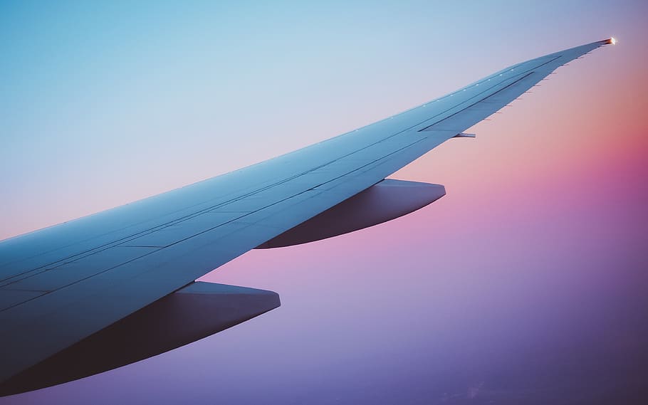 airplane wing, aircraft wing, air vehicle, transportation, sky HD wallpaper