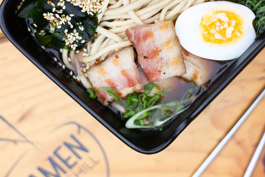 dish in black container, food and drink, freshness, healthy eating HD wallpaper