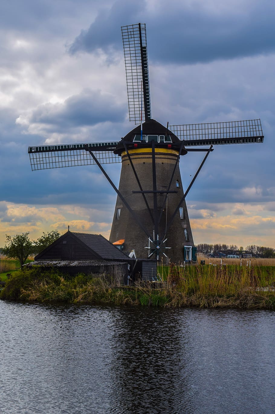 mill, netherlands, kinderdijk, wind mill, holland, landscape HD wallpaper