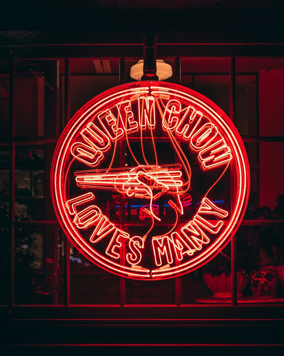 queen chow loves manly neon signage, reflection, fluorescent, HD wallpaper