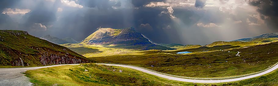 Grey Concrete Road Pathway, clouds, country, daylight, environment HD wallpaper