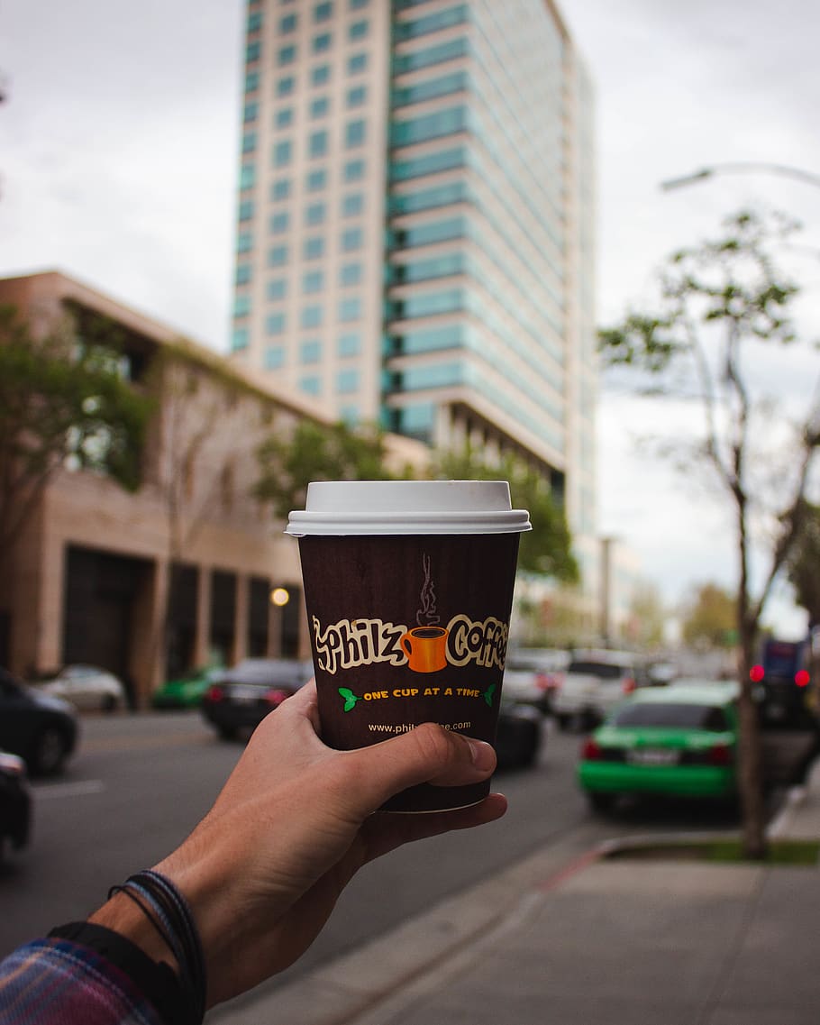 coffee, philz, downtown, cab, drink, human hand, architecture HD wallpaper