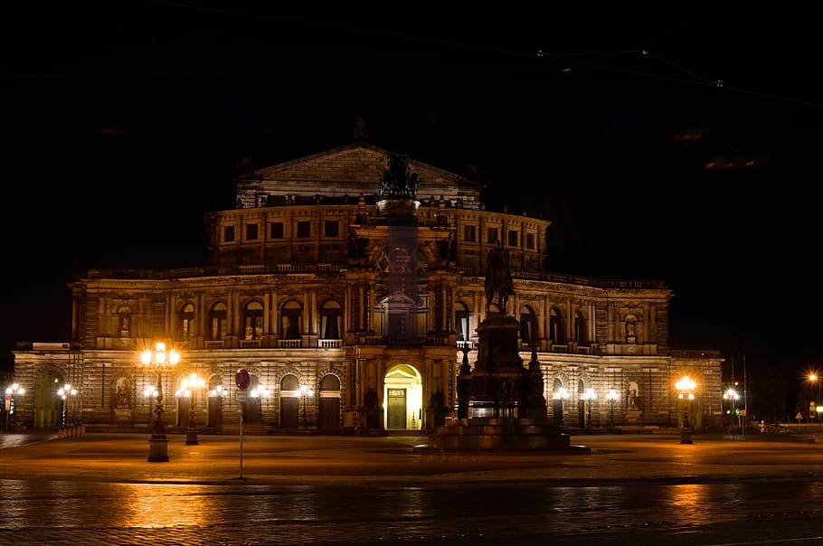 germany, dresden, semperoper dresden, night, illuminated, architecture HD wallpaper