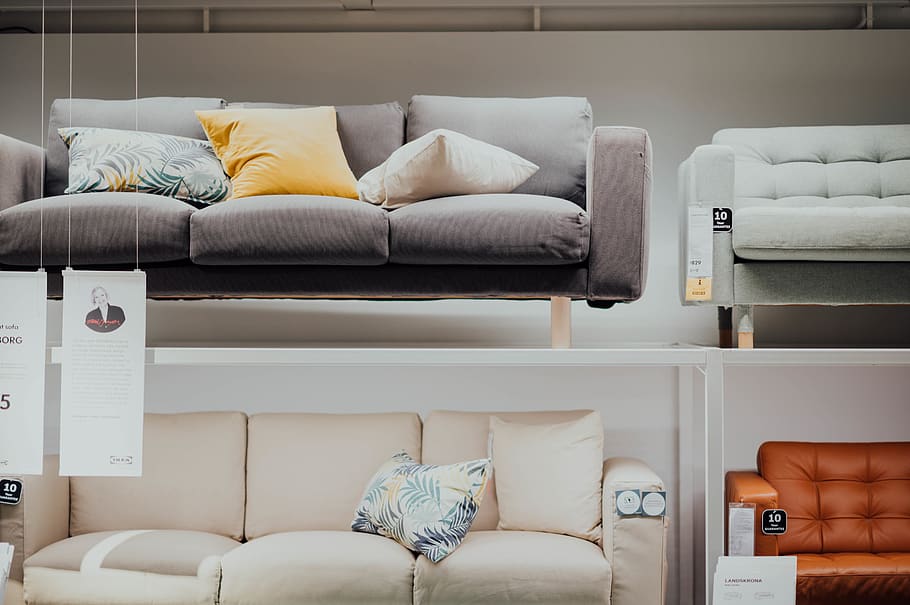 gray padded sofa collage, furniture, pillow, indoors, domestic room HD wallpaper