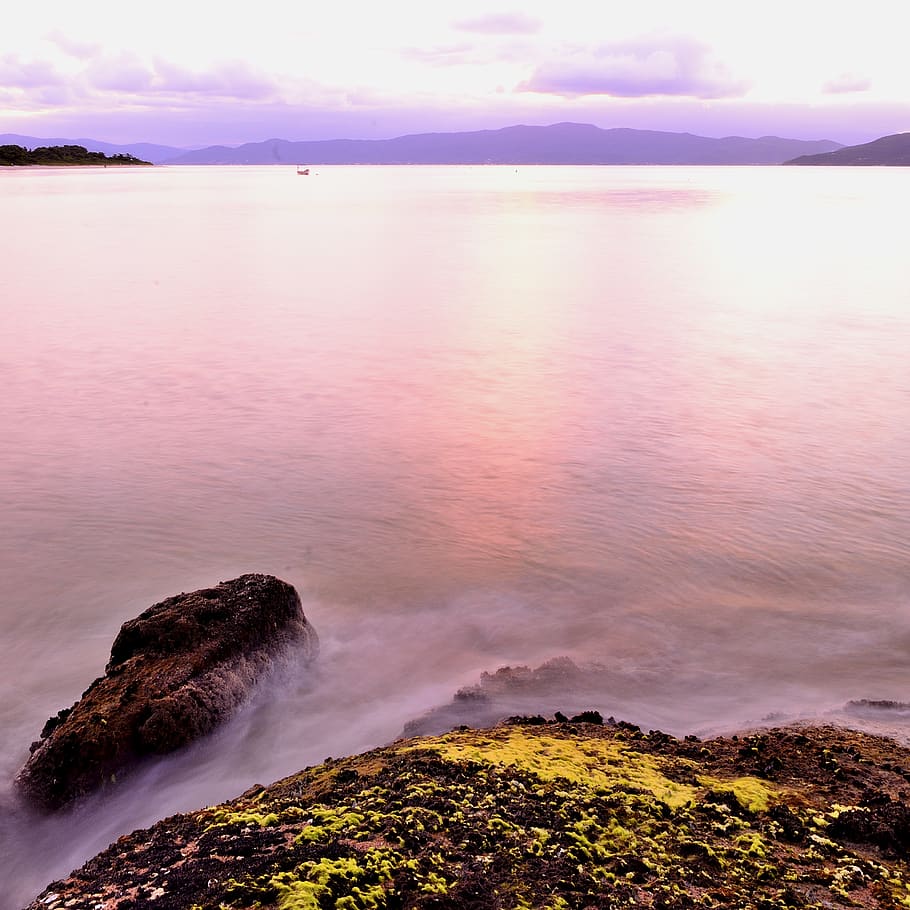 Sea Near Rock Formation, beach, dawn, horizon, landscape, ocean HD wallpaper