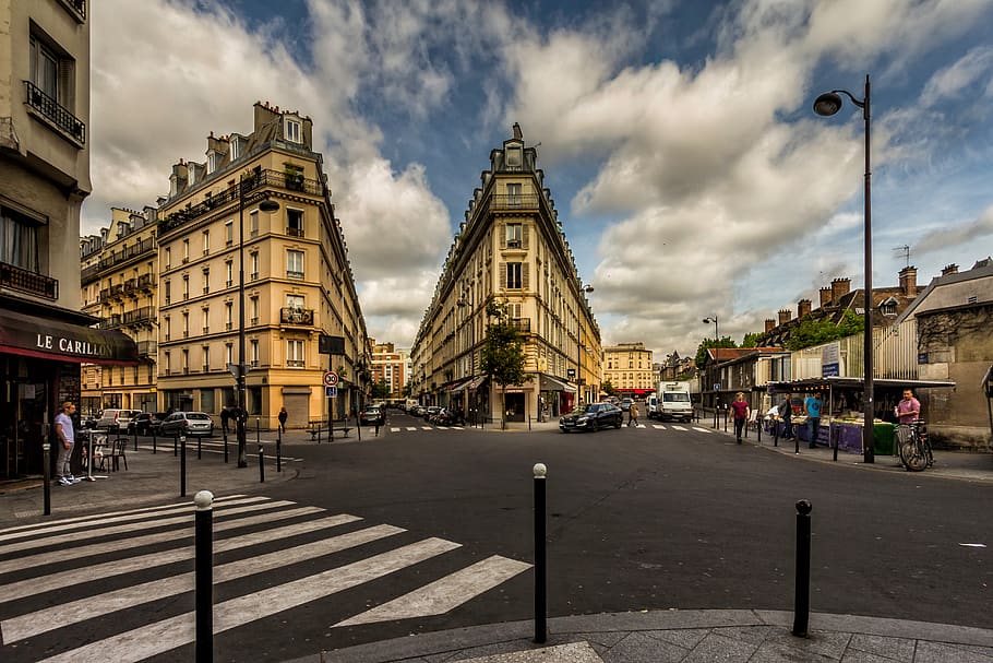paris, street, perspective, clouds, architecture, building exterior HD wallpaper