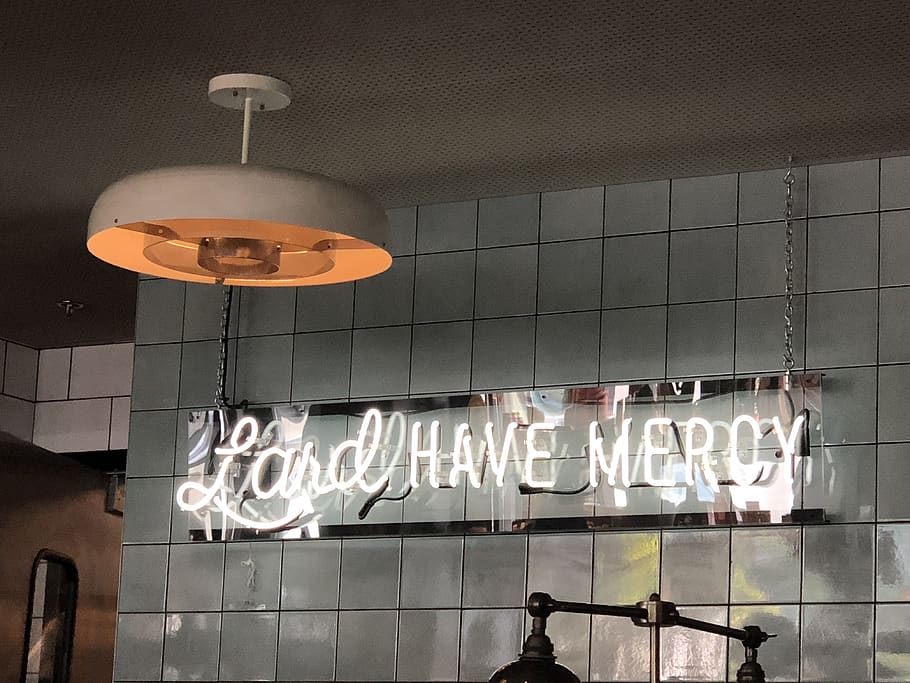 lighting, diner, restaurant, light fixture, quote, phrase, lord have mercy HD wallpaper