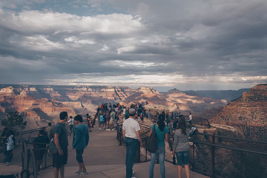 People Watching Mountain at Daytime, adventure, canyon, clouds HD wallpaper