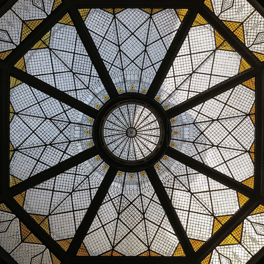 dome, windows, tiles, glass, architecture, pattern, built structure HD wallpaper
