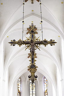 brown crucifix decor, cross, belgie, symbol, church, antwerpen HD wallpaper