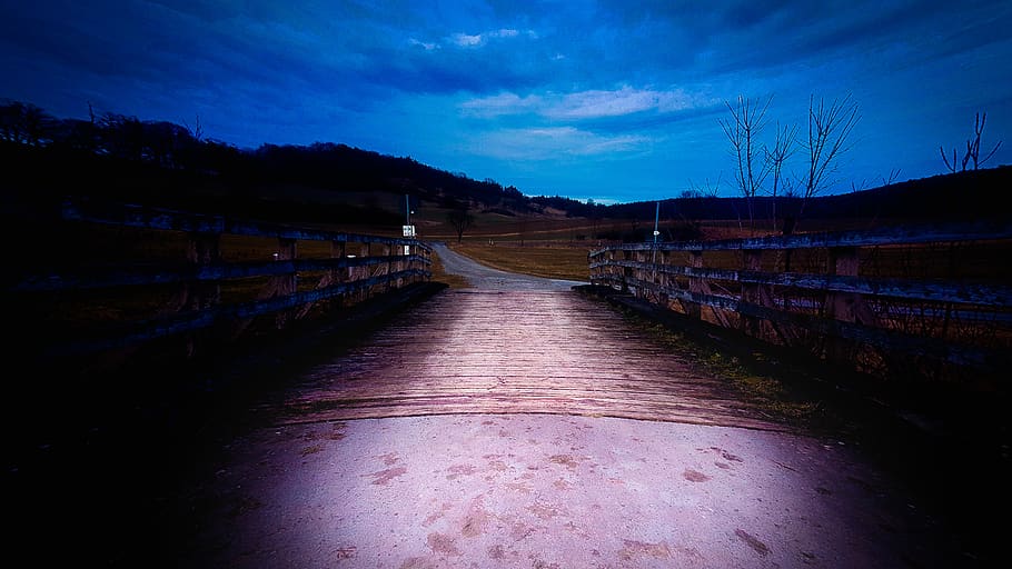 Brown Wooden Bridge Under Blue Cloudy Skies, clouds, color, dark HD wallpaper