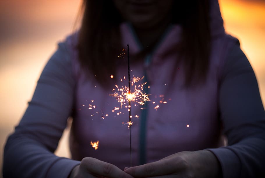 sparkler, lights, fire, flame, blur, people, girl, illuminated HD wallpaper