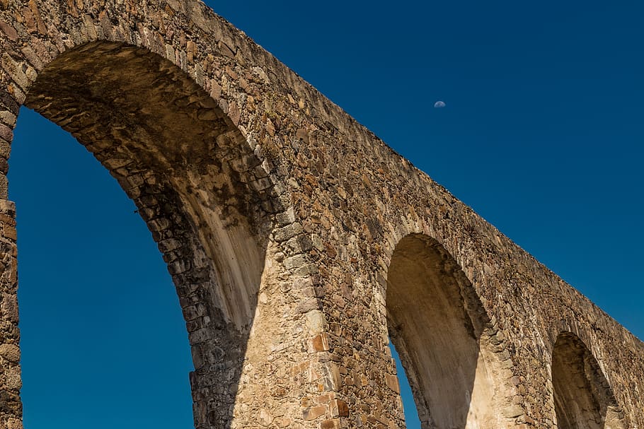 aqueduct, architecture, sun, sky, sunny, landscape, old, mexico HD wallpaper
